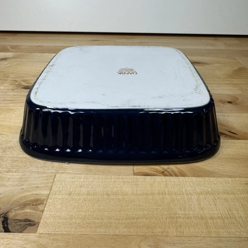 Dansk Navy Blue Square Stoneware Baking Dish Ribbed Portugal 7.5 x 7.5 A
